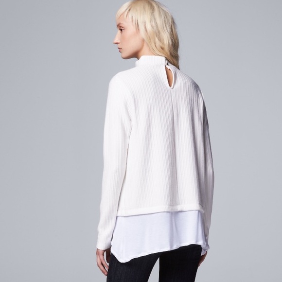 Petite Simply Vera Vera Wang Mock-Layer Mockneck Sweater in NAVY blue BNWT - Picture 2 of 2